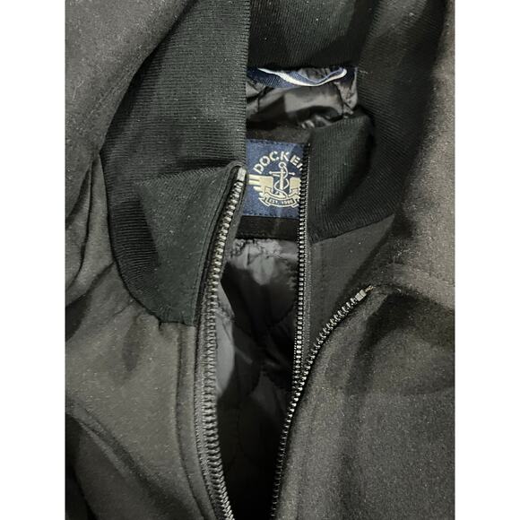 Dockers Peacoat Jacket Black Faux Mock Double Layer Zipper Wool Blend New XL - Picture 7 of 12